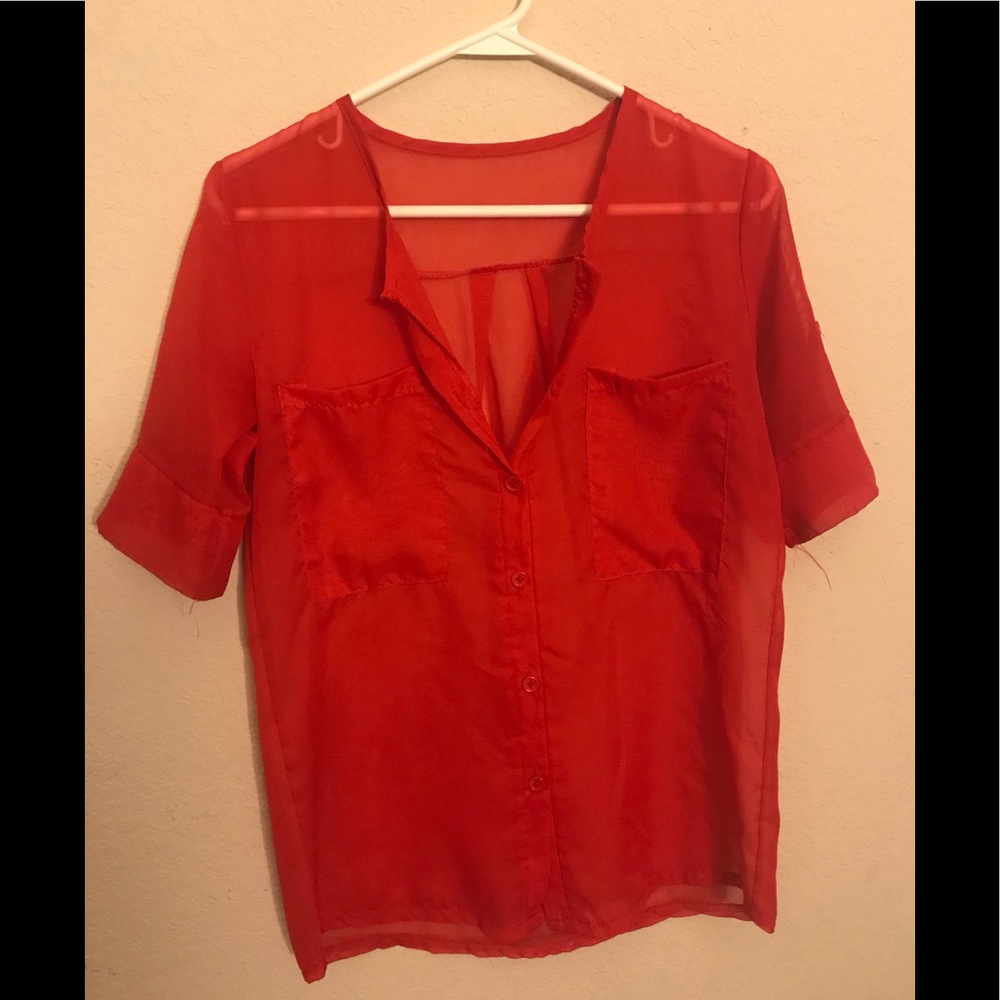 Red sheer top